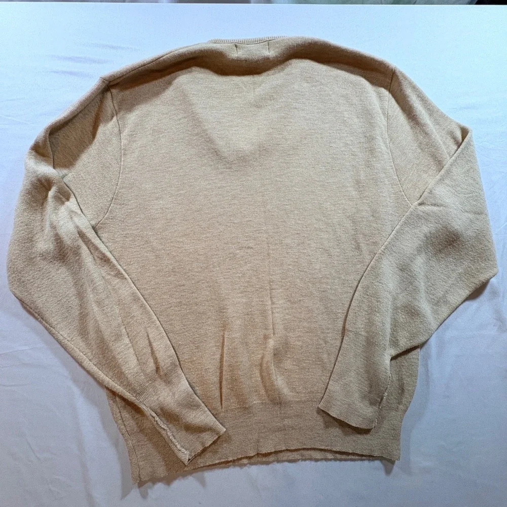 Steeplechase V-Neck Sweater Mens XL Tan Vintage Orlon Acrylic Knit Pullover USA